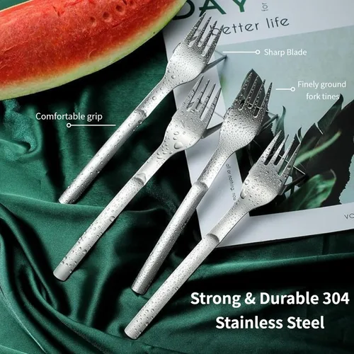 Miniatura 5 de Cortador de acero inoxidable con horquilla de sandía, herramienta de corte de cubo de melón fascinado para niños, cuchillo utilitario para tallar