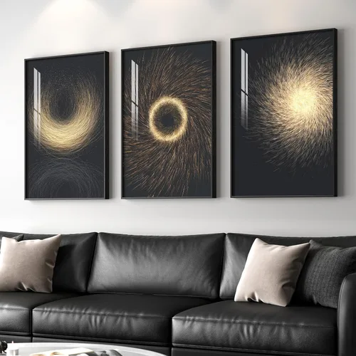 Miniatura 26 de Arte de pared moderno enmarcado en blanco y negro, 3 piezas de impresiones contemporáneas grandes para paredes, juego de 3 imágenes de hojas doradas