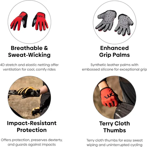 Miniatura 3 de woom TENS - Guantes de bicicleta para niños y jóvenes, protección completa con agarre para ciclismo de carretera y ciclismo de montaña