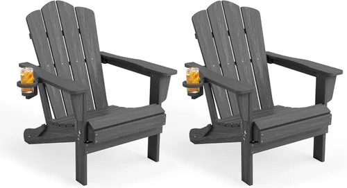 Miniatura 31 de KINGYES Silla plegable Adirondack, sillas de patio HDPE para todo clima, silla de césped con textura de madera para junto a la piscina, patio Aruba
