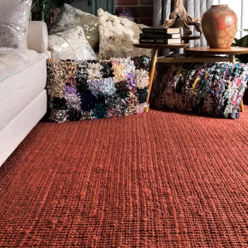 Miniatura 5 de Nuloom Daniela Brick, 6 x 9 pies, hecha a mano, yute, borla, suave y texturizada, alto tráfico, resistente a las manchas, fácil de limpiar, alfombra