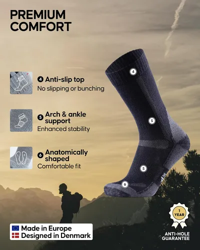 Miniatura 3 de DANISH ENDURANCE Calcetines de Senderismo de Lana Merino Tipo Crew para Hombres y Mujeres, Acolchados Anti-Ampollas, Transpirables - 3 Pares