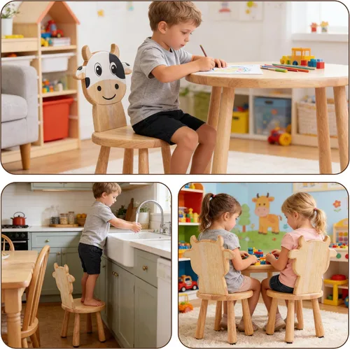 Miniatura 4 de Taburete de madera para niños, silla sensorial para plantas, con asas, portátil, antideslizante, para baño, cocina, muebles, decoración, actividades
