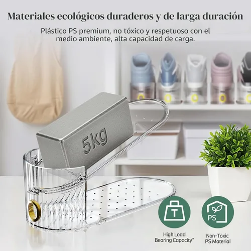 Miniatura 6 de Paquete de 10 organizadores transparentes de ranura para zapatos, apilador de zapatos para un par de zapatos, ajustable de doble capa gruesa y 50%