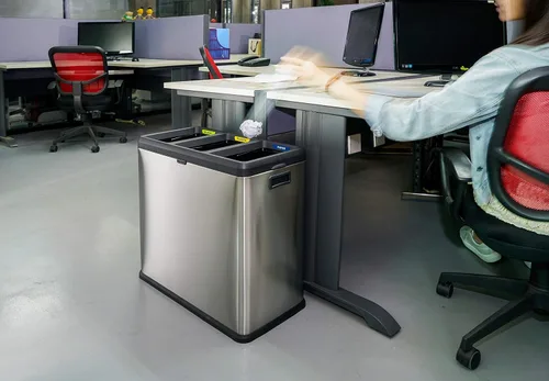 Miniatura 6 de Step N' Sort OPN603 - Cubo de basura y reciclaje de 16 galones, 3 compartimentos, color plateado