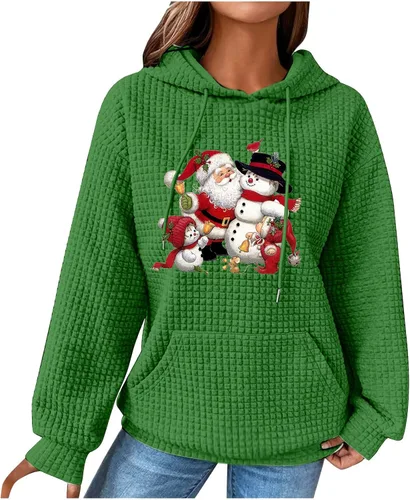 Funny Gnomes Print Waffle Hoodies For Women Fashion Gradient Christmas Pullover Blouse Casual Breathable Gym Tops Sweatshirt For Womens Fashion