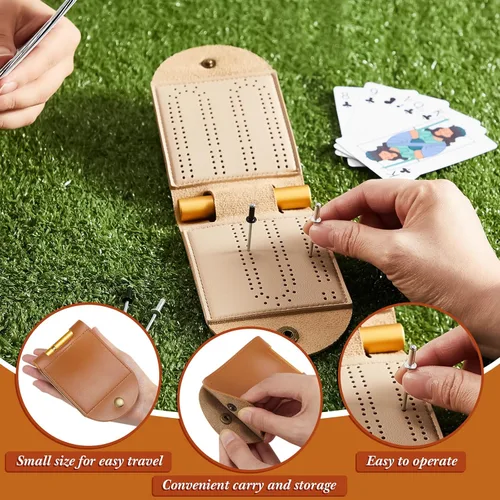 Miniatura 4 de Liliful Paquete de 2 juegos de mesa de viaje portátil de piel sintética con almacenamiento de tarjetas, 4 clavijas de metal, 1 ranura, plegables