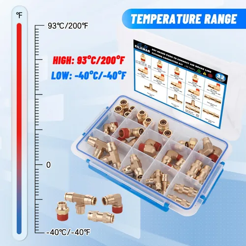 Miniatura 6 de 32 piezas de accesorios de línea de freno de aire de latón DOT surtido de 1/4" 3/8" 1/2" kit de accesorios de línea de aire de empuje para conectar