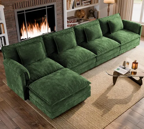Miniatura 60 de ELUCHANG Sofá modular de gran tamaño de 79 pulgadas, cómodo sofá en forma de nube para sala de estar, sofá en forma de L con otomana, sofá de Negro