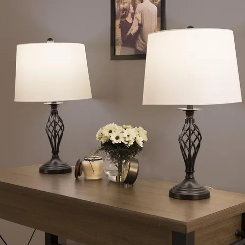Lámparas de mesa y lámpara de pie, Conjunto de 3, acero cepillado tradicional (3 bombillas LED incluidas) por Lavish Home, 72-LMP3007