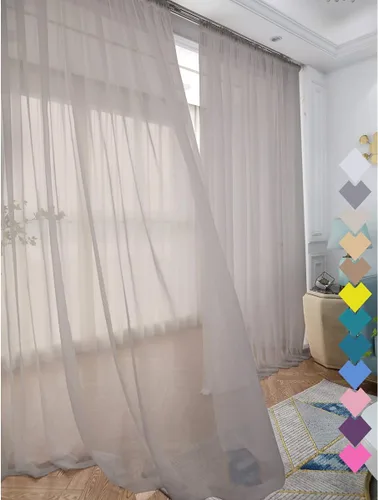 Miniatura 6 de L&TEC Cortinas traslúcidas para la ventana de color beige, 2 paneles de 48x45 pulgadas, con bolsillo básico para la barra de la cortina