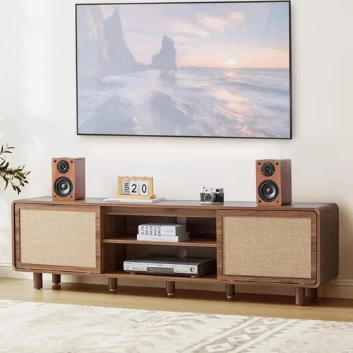 Miniatura 11 de AVZEAR Soporte de TV moderno de mediados de siglo para televisores de hasta 65 pulgadas, centro de entretenimiento estilo granja con almacenamiento