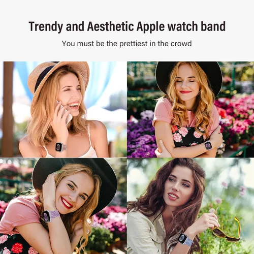 Miniatura 6 de Paquete de 3 correas grabadas con flores compatibles con Apple Watch de 1.496 pulgadas, 1.575 pulgadas, 1.614 pulgadas, 1.654 pulgadas, 1.732