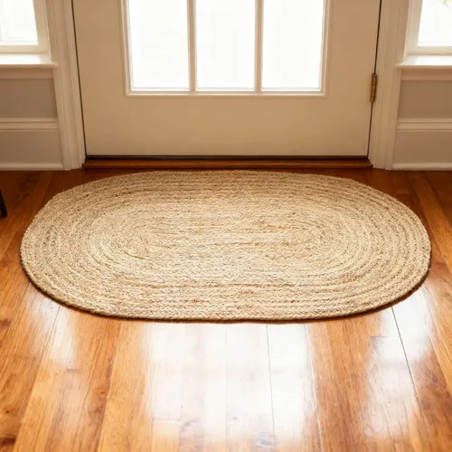 Miniatura 11 de RedEarth · Alfombra rectangular - 2'x3' de yute natural trenzada con respaldo antideslizante - Alfombra boho tejida a mano para dormitorio, cocina