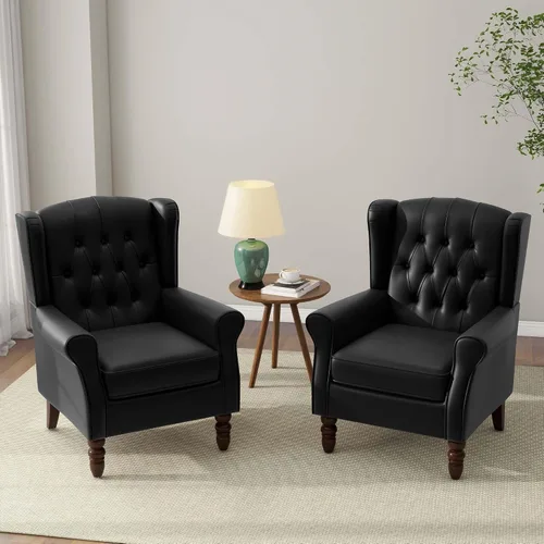 Miniatura 18 de Silla decorativa, sillón tapizado con respaldo alto con esponja de alta resistencia y patas de madera, sillas individuales modernas y cómodas