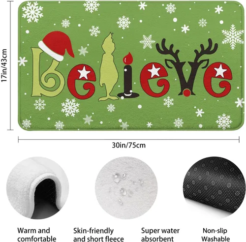 Miniatura 2 de Belive - Alfombra de baño de Navidad para niños, antideslizante, absorbente, lavable, decoración de baño, alfombra de entrada para ducha y bañera