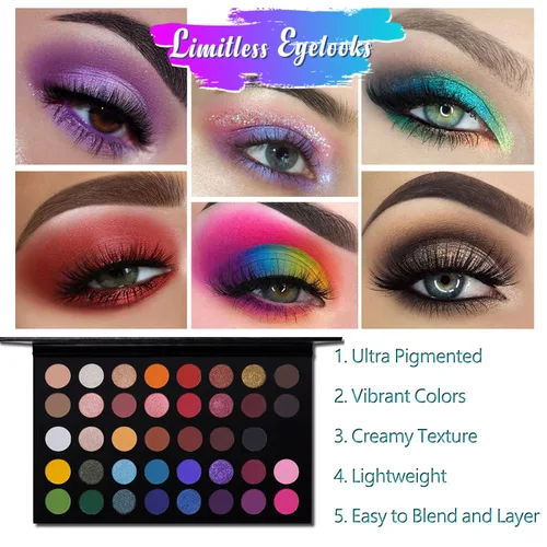 Miniatura 5 de CHARMCODE Paleta de maquillaje de sombra de ojos mate de alta pigmentación de 40 colores de espectro completo para artistas, brillo metálico