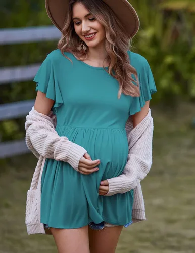 Miniatura 2 de HOTOUCH Camisetas de maternidad para mujer, estilo casual, peplum, blusa de embarazo, camisas de maternidad de manga corta
