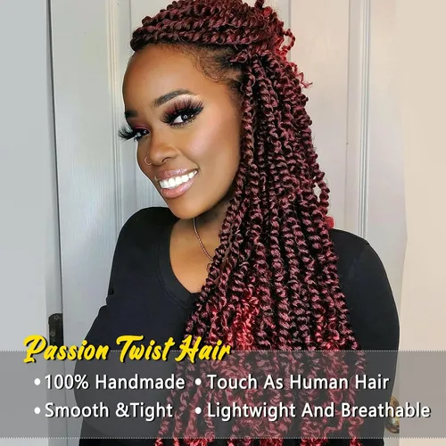 Miniatura 2 de Pelo de Passion Twist – Cabello de ganchillo de 24 pulgadas para mujer, 8 paquetes de cabello rizado pretrenzado de ganchillo Passion Twists Tbug