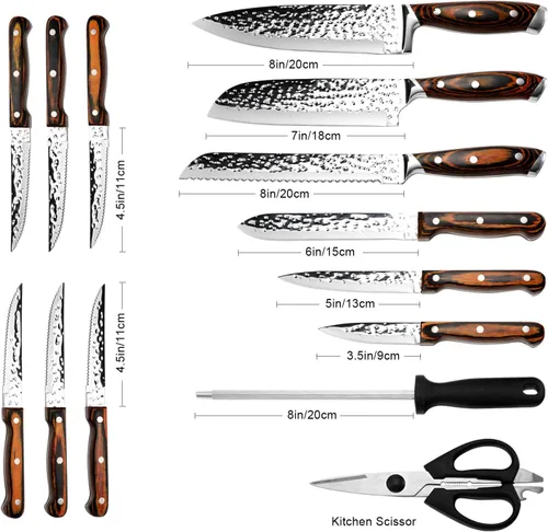 Miniatura 2 de Juego de cuchillos de cocina, juego de cuchillos de 15 piezas con bloque de madera, autoafilable para juego de cuchillos de chef, juego de cuchillos
