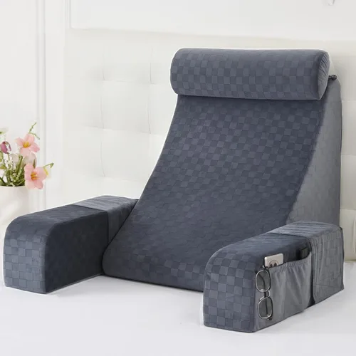 Miniatura 12 de Vekkia Almohada de lectura, almohada de respaldo para adultos, almohada de apoyo de respaldo con brazos integrados y bolsillos XL, silla de descanso
