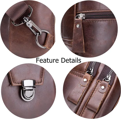 Miniatura 6 de BULLCAPTAIN Mochila cruzada de cuero genuino para hombre, mochila de senderismo al aire libre, bolsa de pecho de viaje