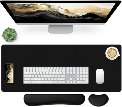 Miniatura 22 de Bloss Almohadilla de escritorio de cuero y reposamuñecas para teclado, alfombrilla grande para mouse + almohadilla para teclado + soporte de muñeca