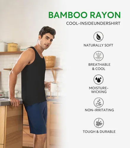 Miniatura 3 de DAVID ARCHY - Camisetas interiores de algodón y rayón de bambú con cuello redondo para hombre, de tirantes, paquete de 3 o 4