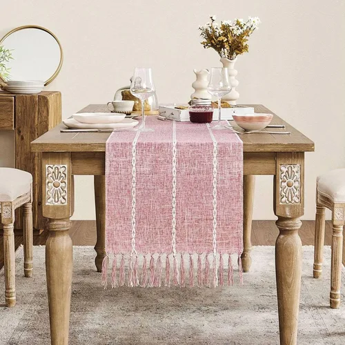 Miniatura 8 de ZeeMart Camino de Mesa Trenzado a Rayas Estilo Granja, Caminos de Mesa Verde Salvia Rústico 72 Pulgadas de Largo Decoración Boho para el Hogar