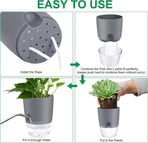 Miniatura 5 de ShineMe Macetas de Riego Automático, Macetas de 4.1 Pulgadas de Riego Automático para Plantas de Interior, Juego de 6 Macetas de Plástico