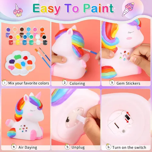 Miniatura 6 de dededa Kit de arte de luz nocturna de unicornio para pintar tu propio unicornio, artes y manualidades para niños de 4 a 8 años, regalos de 1