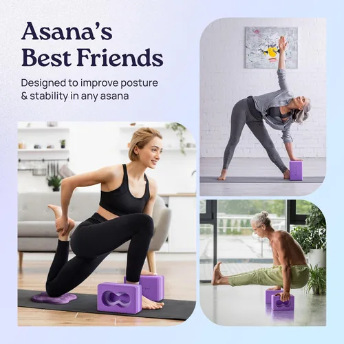Miniatura 6 de Deep-Zen® Yoga Blocks Wrist Support; Yoga Blocks 2 Pack with Knee Pads and Strap to Put Less Weight on Wrists; Durable, Versatile Yoga Brick Púrpura