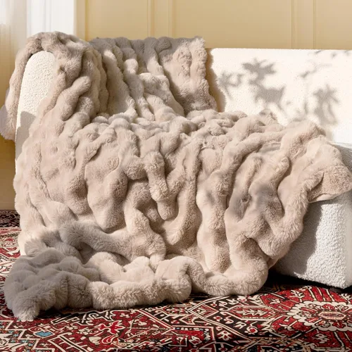 Miniatura 24 de Manta de piel sintética ultrasuave y acogedora, manta mullida de felpa gruesa de burbujas, manta mullida de lujo de gran tamaño para sofá, cama