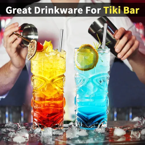 Miniatura 5 de Juego de vasos Tiki transparentes de 2 a 14 onzas, modernos vasos de cóctel Tiki perfectos para cócteles exóticos, Mai Tai, cócteles