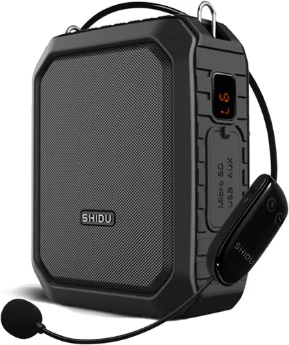 Amplificador de voz inalámbrico con Bluetooth 5.3 | Sistema PA portátil de 18 W con clip de cintura, micrófono megáfono recargable impermeable y