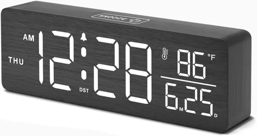 Miniatura 10 de DreamSky Wooden Digital Alarm Clocks for Bedrooms - Electric Desk Clock with Large Numbers, USB Port, Loud Alarm for Heavy Sleepers, Adjustable