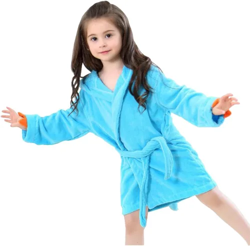 Bata de baño para niños y niñas, toalla de algodón con capucha de animal y dinosaurio Azul