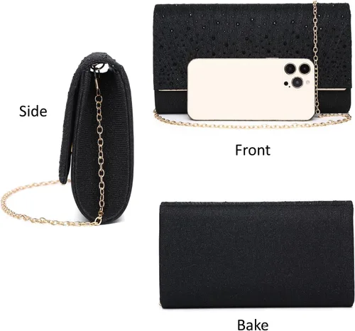 Miniatura 7 de Gurina Bolso de noche para mujer, bolso de mano con diamantes de imitación, lentejuelas con purpurina, bolso cruzado para mujer, fiesta de boda