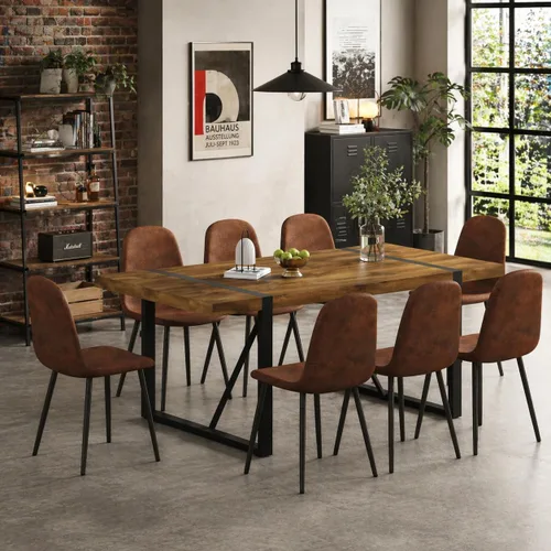 Miniatura 12 de Juego de mesa de comedor UELKS para 4, juego de mesa de cena para 4, mesa de cocina de 55'' y sillas de gamuza con tela de napa, juego de 4, juego