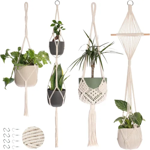 Miniatura 16 de Nook Theory Paquete de 4 Colgadores de Macramé para Plantas con 8 Ganchos - Macetas Colgantes para Plantas de Interior, Colgadores de Macramé Boho