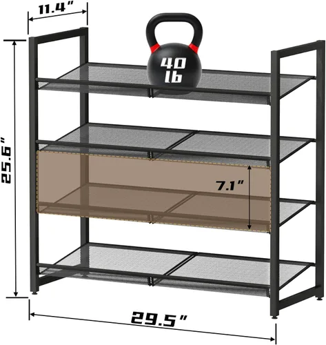 Miniatura 3 de Zapatero de metal para armario, entrada, organizador de zapatos de 4 niveles, estantes planos o angulares ajustables, capacidad para hasta 20 pares