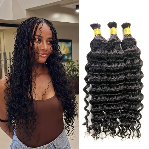 Miniatura 7 de Cabello humano ondulado a granel, 4 paquetes (7.05 oz) negro natural, 16, 18, 20, 22 pulgadas, sin trama, para caja sin costuras y trenzas bohemias