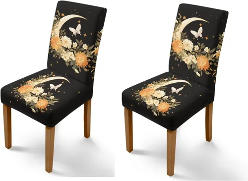 Miniatura 18 de HUGS IDEA Yellow Floral Chair Covers for Dining Room Set of 2 Flowers Kitchen Chair Covers Washable Dining Chairs Slipcovers Cubre Sillas