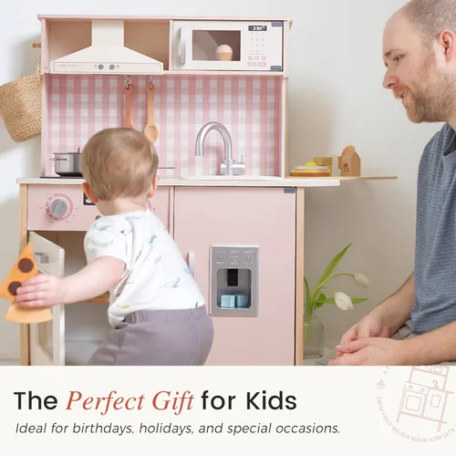 Miniatura 6 de Tiny Land Juego de cocina para niños, juego de cocina de madera para niños, juego de cocina de chef para niños pequeños con luces y sonidos reales