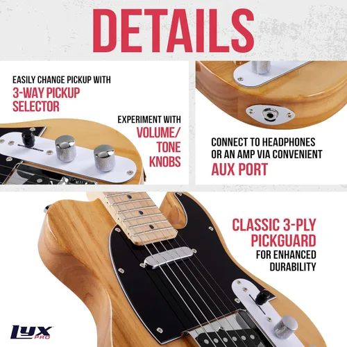 Miniatura 3 de LyxPro Guitarra eléctrica de 30 pulgadas, serie TL, cuerpo de madera de Paulownia de tamaño completo, golpeador de 3 capas, cuello en forma de C