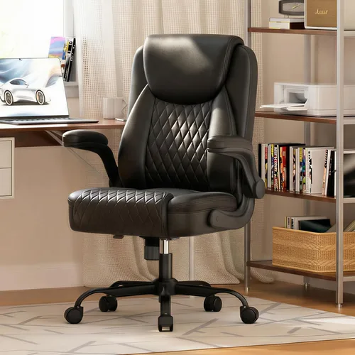 Miniatura 9 de GTPLAYER Silla de oficina de cuero, silla de escritorio para el hogar con brazos abatibles y respaldo ergonómico, cómoda silla ejecutiva resistente