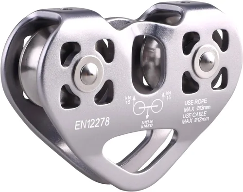 Miniatura 10 de Azarxis Polea tirolesa de 30 kN 6700 libras, kit de carro doble en tándem para cable y cuerda, resistente para rescate, escalada, transporte, patio