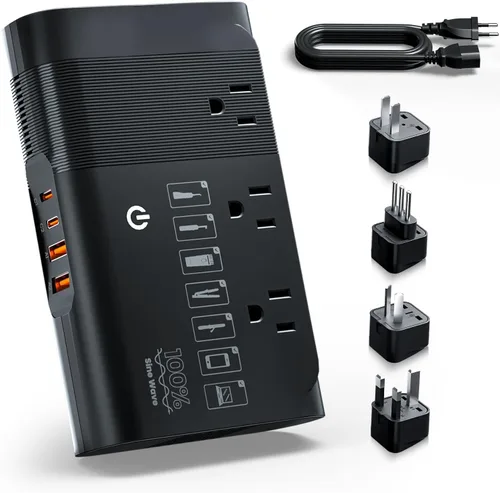 DOACE Convertidor de voltaje de viaje de 500 W, transformador reductor de onda sinusoidal pura de 220 V a 110 V para viajes internacionales, Europa