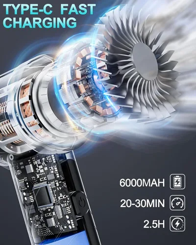 Miniatura 5 de houscly Mini Aspiradora Portátil Inalámbrica Plegable de 20000PA de Alta Potencia, Plumero Comprimido y Soplador de Aire y Bomba 4 en 1, Aspiradora