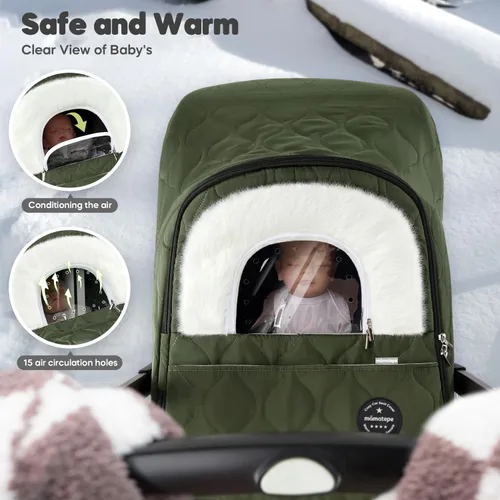 Miniatura 4 de Funda de asiento de automóvil para bebé, impermeable, resistente al viento, cálida funda de asiento de automóvil de invierno para asientos de Verde